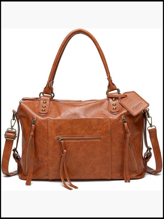 Handbags - Vegan Leather City Tote Bag Large Crossbody Hobo Shoulder Handbag Zipper